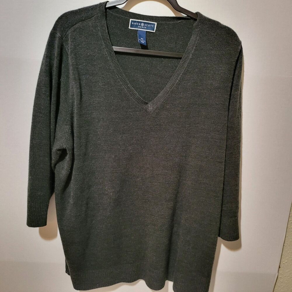Gray Karen Scott V-Neck 3XL 3/4 length sleeve